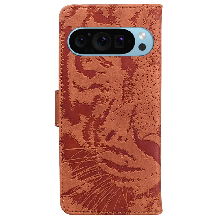 For Google Pixel 9 Tiger Embossing Pattern Flip Leather Phone Case(Brown) - Google Cases by PMC TechLife | Online Shopping South Africa | PMC TechLife | Buy Now Pay Later Mobicred