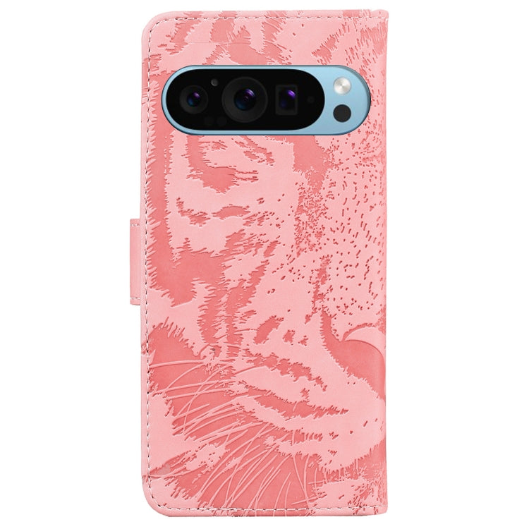 For Google Pixel 9 Pro 5G Tiger Embossing Pattern Flip Leather Phone Case(Pink) - Google Cases by PMC TechLife | Online Shopping South Africa | PMC TechLife | Buy Now Pay Later Mobicred
