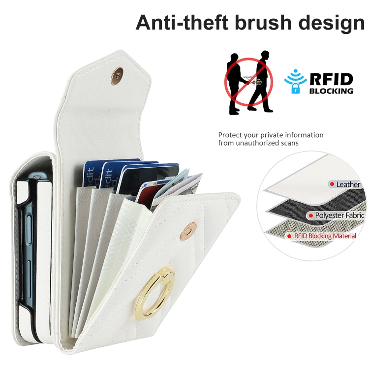 For Motorola Razr 40 V-shaped RFID Card Slot Phone Case with Ring Holder(White) - Motorola Cases by PMC TechLife | Online Shopping South Africa | PMC TechLife | Buy Now Pay Later Mobicred