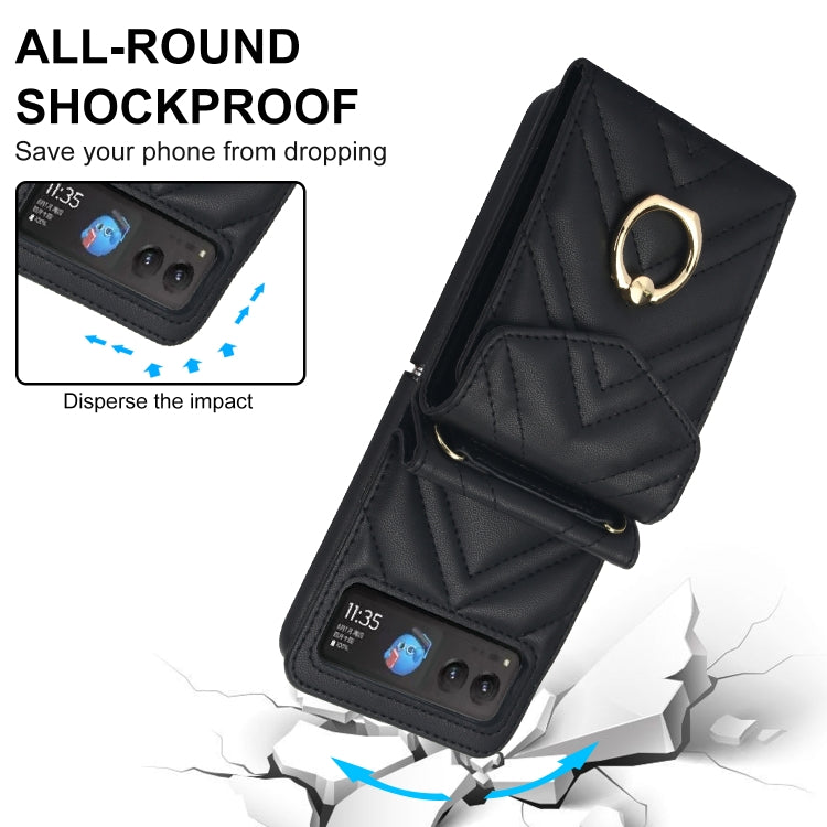 For Motorola Razr 40 V-shaped RFID Card Slot Phone Case with Ring Holder(Black) - Motorola Cases by PMC TechLife | Online Shopping South Africa | PMC TechLife | Buy Now Pay Later Mobicred
