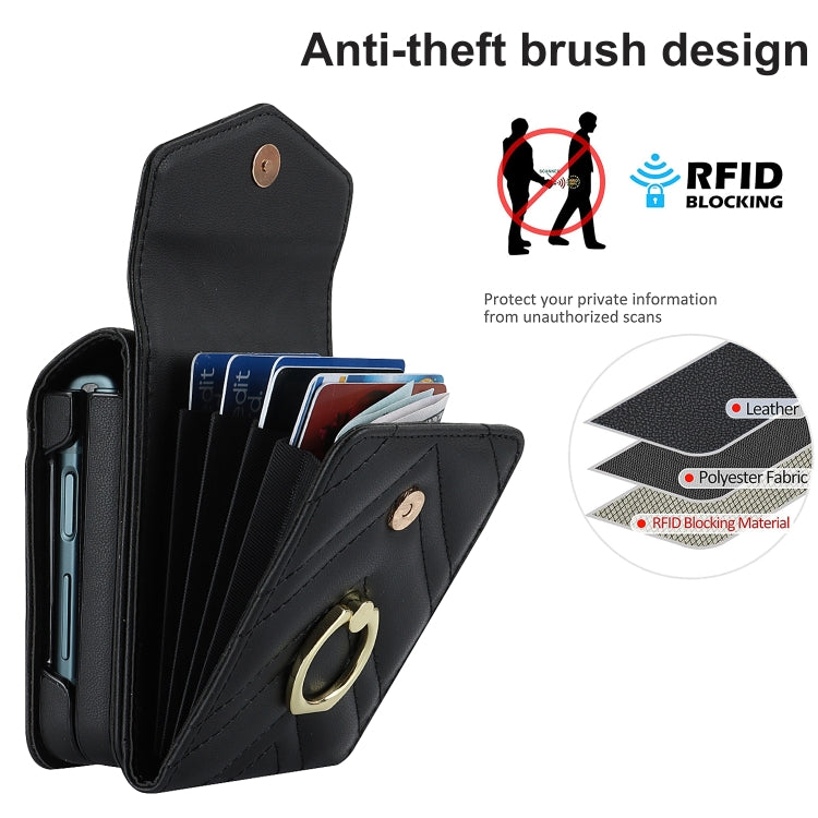 For Motorola Razr 40 V-shaped RFID Card Slot Phone Case with Ring Holder(Black) - Motorola Cases by PMC TechLife | Online Shopping South Africa | PMC TechLife | Buy Now Pay Later Mobicred