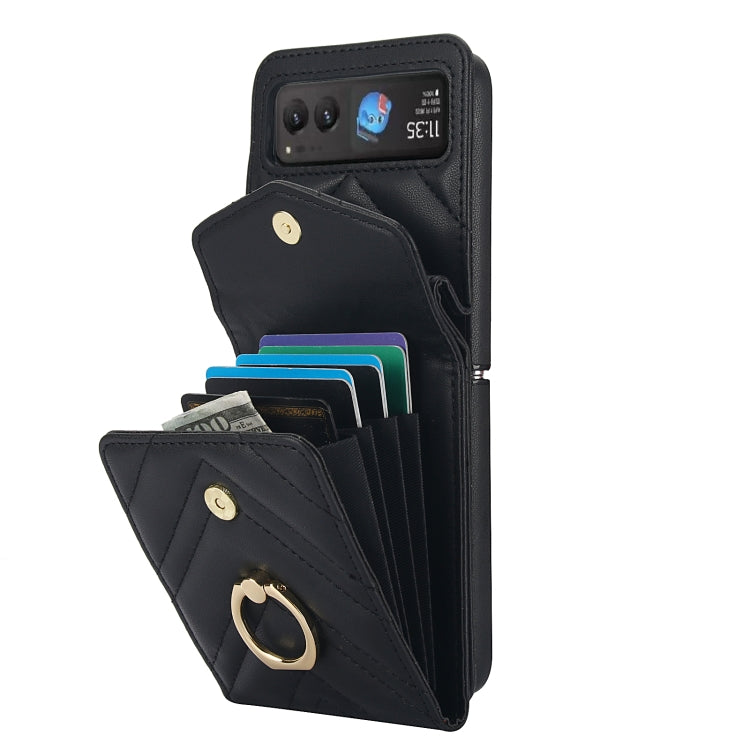 For Motorola Razr 40 V-shaped RFID Card Slot Phone Case with Ring Holder(Black) - Motorola Cases by PMC TechLife | Online Shopping South Africa | PMC TechLife | Buy Now Pay Later Mobicred
