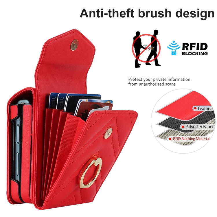 For Motorola Razr 40 V-shaped RFID Card Slot Phone Case with Ring Holder(Red) - Motorola Cases by PMC TechLife | Online Shopping South Africa | PMC TechLife | Buy Now Pay Later Mobicred