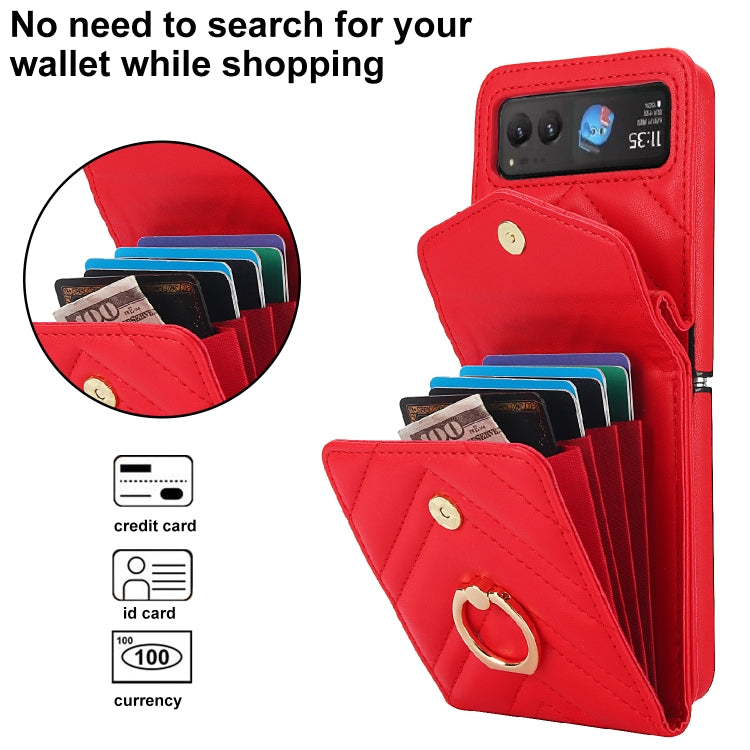 For Motorola Razr 40 V-shaped RFID Card Slot Phone Case with Ring Holder(Red) - Motorola Cases by PMC TechLife | Online Shopping South Africa | PMC TechLife | Buy Now Pay Later Mobicred