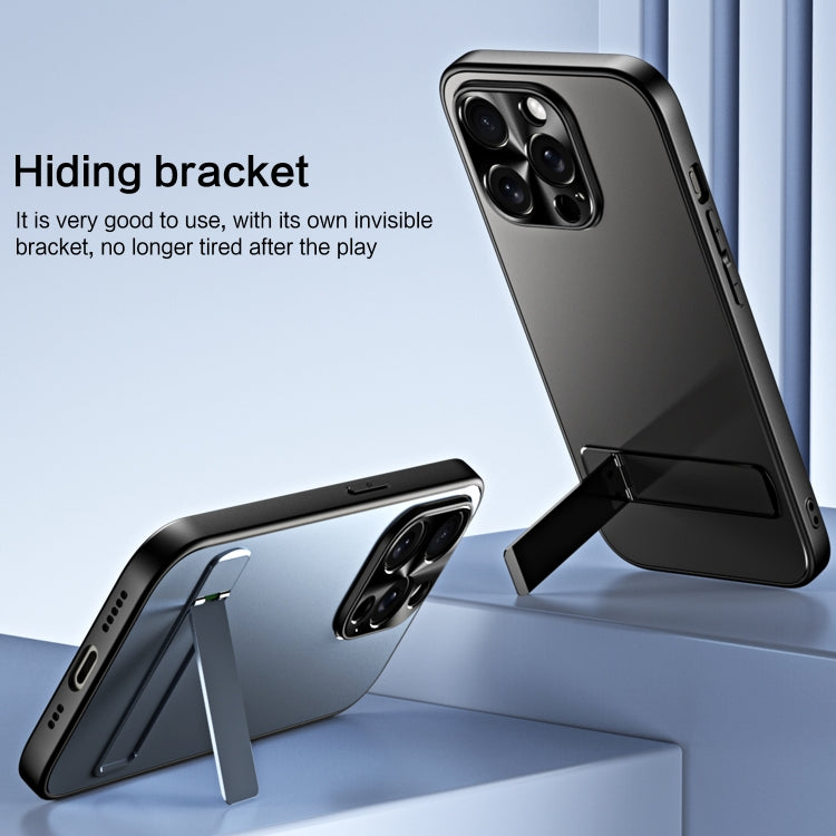 For iPhone 14 Pro R-JUST RJ-61 Electroplating Frosted TPU + PC Phone Case with Holder(Blue) - iPhone 14 Pro Cases by R-JUST | Online Shopping South Africa | PMC TechLife | Buy Now Pay Later Mobicred