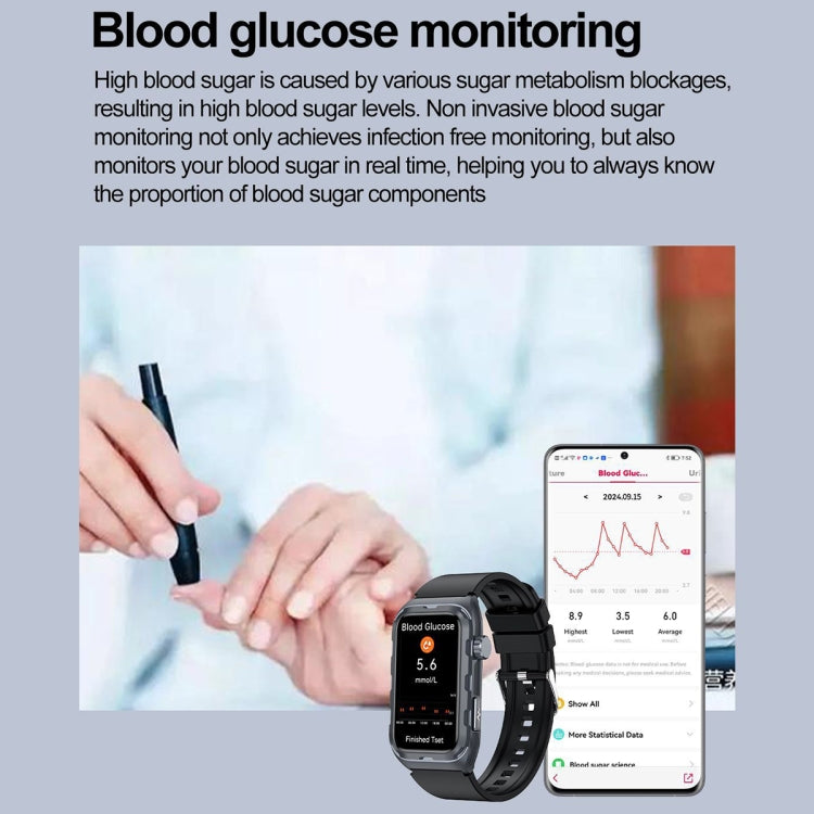 TK79 1.47 inch IP68 Waterproof Smart Watch, Support ECG / Blood Glucose / Blood Oxygen Monitoring / Uric Acid(Black) - Smart Wristbands by PMC TechLife | Online Shopping South Africa | PMC TechLife | Buy Now Pay Later Mobicred