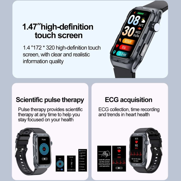 TK79 1.47 inch IP68 Waterproof Smart Watch, Support ECG / Blood Glucose / Blood Oxygen Monitoring / Uric Acid(Black) - Smart Wristbands by PMC TechLife | Online Shopping South Africa | PMC TechLife | Buy Now Pay Later Mobicred