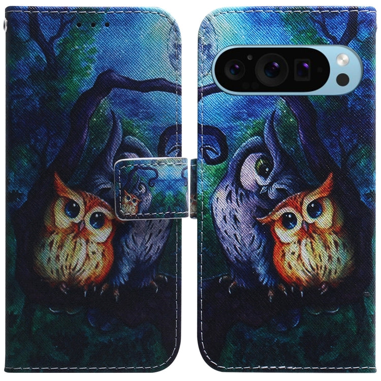 For Google Pixel 9 Pro Coloured Drawing Flip Leather Phone Case(Oil Painting Owl) - Google Cases by PMC TechLife | Online Shopping South Africa | PMC TechLife | Buy Now Pay Later Mobicred