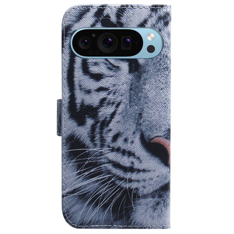 For Google Pixel 9 Coloured Drawing Flip Leather Phone Case(Tiger) - Google Cases by PMC Jewellery | Online Shopping South Africa | PMC Jewellery | Buy Now Pay Later Mobicred