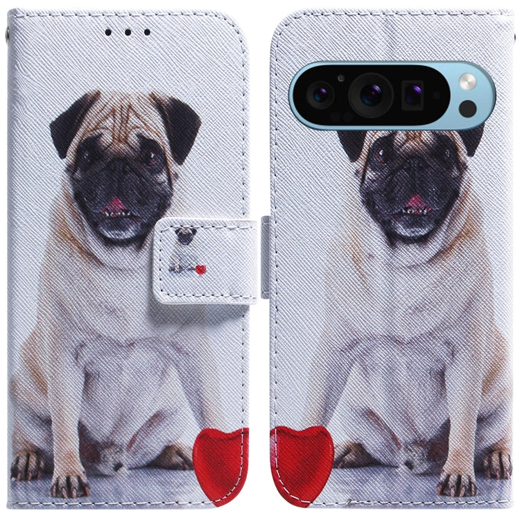 For Google Pixel 9 Coloured Drawing Flip Leather Phone Case(Pug) - Google Cases by PMC TechLife | Online Shopping South Africa | PMC TechLife | Buy Now Pay Later Mobicred