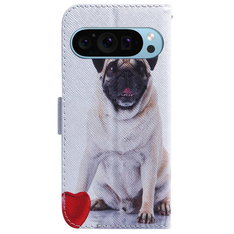For Google Pixel 9 Coloured Drawing Flip Leather Phone Case(Pug) - Google Cases by PMC TechLife | Online Shopping South Africa | PMC TechLife | Buy Now Pay Later Mobicred