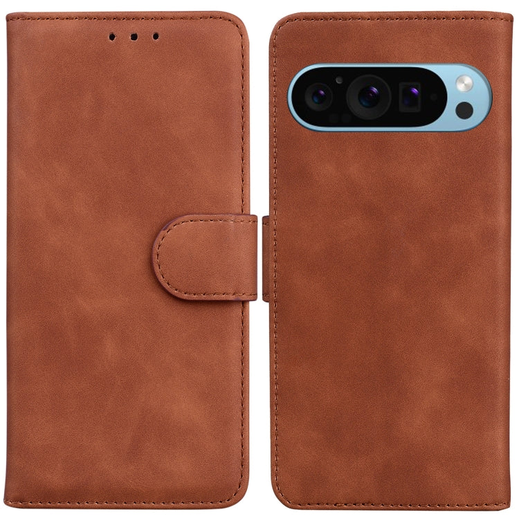 For Google Pixel 9 Pro Skin Feel Pure Color Flip Leather Phone Case(Brown) - Google Cases by PMC Jewellery | Online Shopping South Africa | PMC Jewellery | Buy Now Pay Later Mobicred