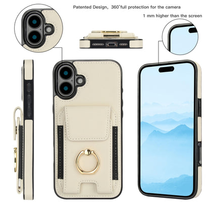 For iPhone 16 Plus Elastic Card Bag Ring Holder Phone Case(White) - iPhone 16 Plus Cases by PMC Jewellery | Online Shopping South Africa | PMC Jewellery | Buy Now Pay Later Mobicred