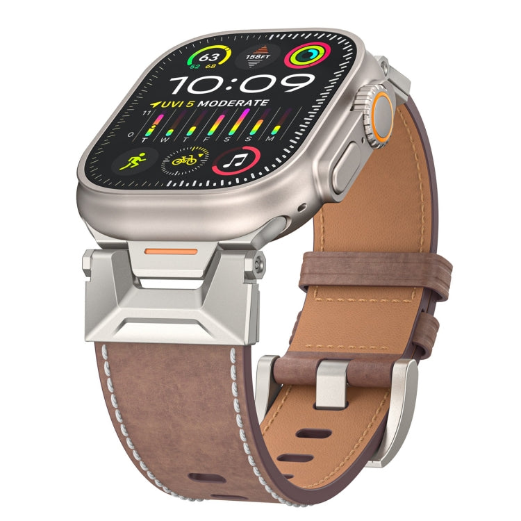 For Apple Watch SE 2023 44mm Mecha Style Leather Watch Band(Coffee Oil Wax) - Watch Bands by PMC Jewellery | Online Shopping South Africa | PMC Jewellery