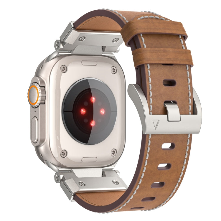 For Apple Watch Ultra 49mm Mecha Style Leather Watch Band(Dark Brown) - Watch Bands by PMC TechLife | Online Shopping South Africa | PMC TechLife