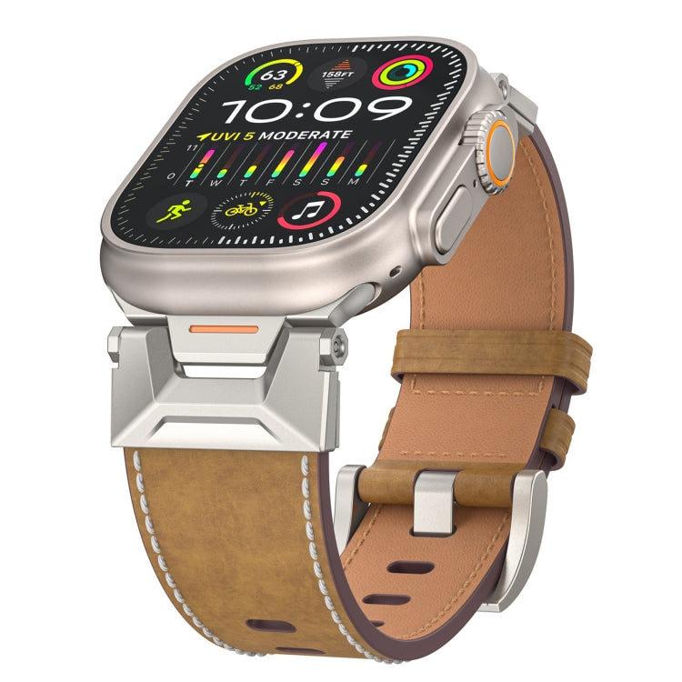 For Apple Watch Series 8 45mm Mecha Style Leather Watch Band(Light Brown) - Watch Bands by PMC TechLife | Online Shopping South Africa | PMC TechLife