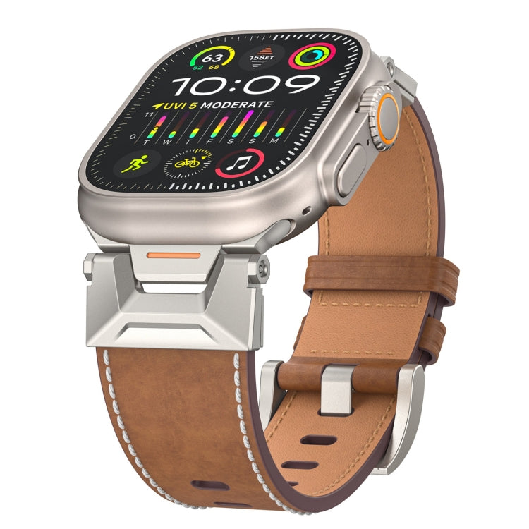 For Apple Watch Series 7 45mm Mecha Style Leather Watch Band(Dark Brown) - Watch Bands by PMC TechLife | Online Shopping South Africa | PMC TechLife