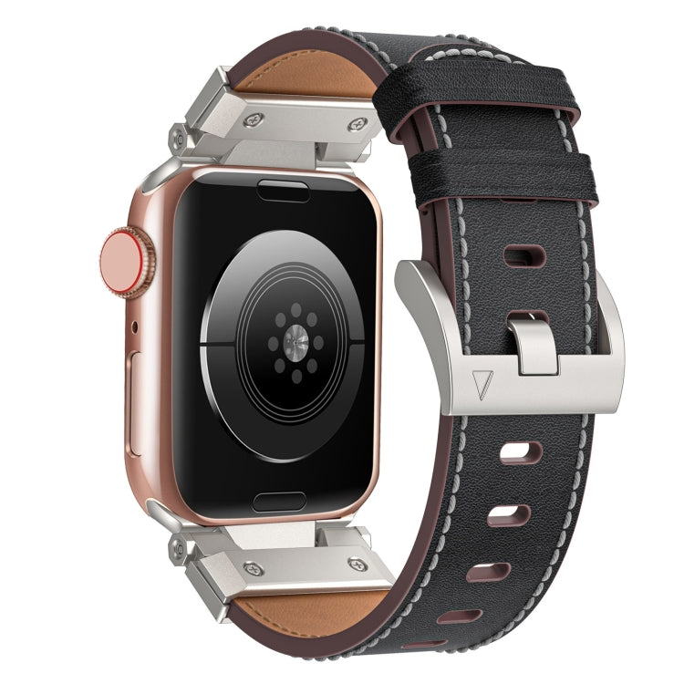 For Apple Watch SE 44mm Mecha Style Leather Watch Band(Black Napa) - Watch Bands by PMC TechLife | Online Shopping South Africa | PMC TechLife