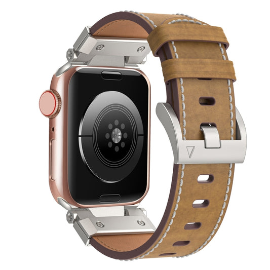 For Apple Watch Series 4 44mm Mecha Style Leather Watch Band(Light Brown) - Watch Bands by PMC Jewellery | Online Shopping South Africa | PMC Jewellery