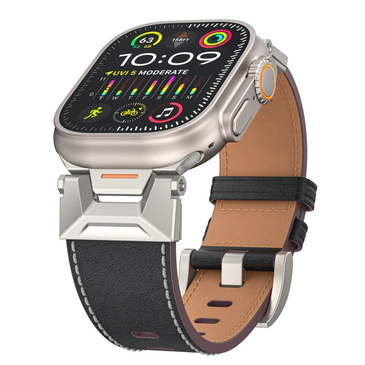 For Apple Watch 42mm Mecha Style Leather Watch Band(Black Napa) - Watch Bands by PMC TechLife | Online Shopping South Africa | PMC TechLife