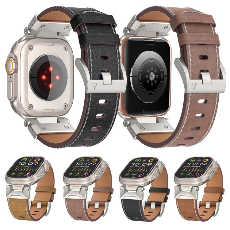 For Apple Watch Ultra 49mm Mecha Style Leather Watch Band(Light Brown) - Watch Bands by PMC TechLife | Online Shopping South Africa | PMC TechLife