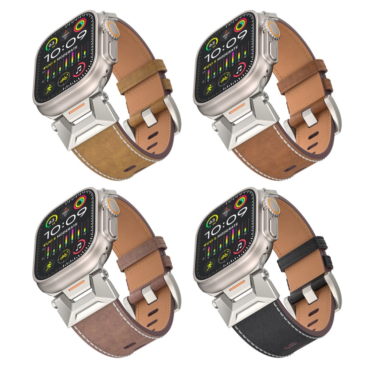 For Apple Watch Series 4 44mm Mecha Style Leather Watch Band(Light Brown) - Watch Bands by PMC TechLife | Online Shopping South Africa | PMC TechLife