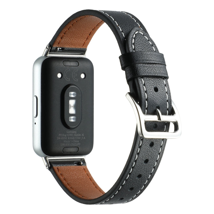 For Samsung Galaxy Fit 3 Sewing Thread Genuine Leather Watch Band(Black) - Watch Bands by PMC TechLife | Online Shopping South Africa | PMC TechLife