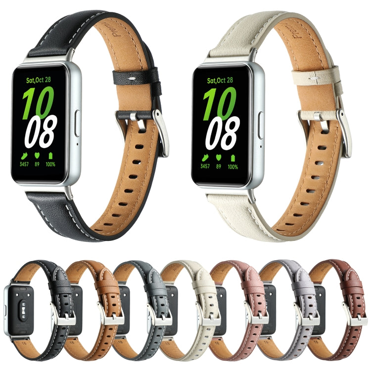 For Samsung Galaxy Fit 3 Pointed Tail Genuine Leather Watch Band(Dark Pink) - Watch Bands by PMC TechLife | Online Shopping South Africa | PMC TechLife | Buy Now Pay Later Mobicred