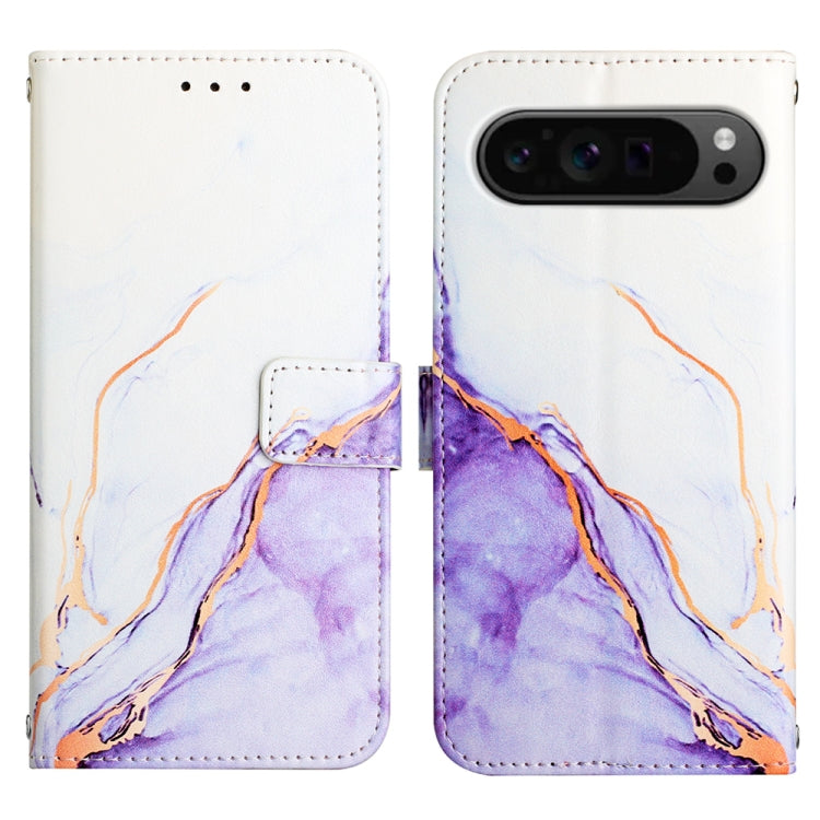 For Google Pixel 9 Pro PT003 Marble Pattern Flip Leather Phone Case(White Purple) - Google Cases by PMC Jewellery | Online Shopping South Africa | PMC Jewellery | Buy Now Pay Later Mobicred