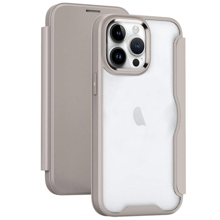 For iPhone 14 Pro Max RFID Blocking Adsorption Flip Leather Phone Case(Khaki) - iPhone 14 Pro Max Cases by PMC TechLife | Online Shopping South Africa | PMC TechLife