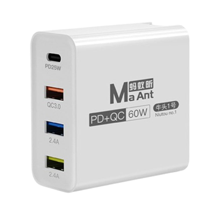 Ma-Ant 60W USB-C/Type-C+3 USB Multi-port Fast Charging Charger, Plug:US Plug(White) - free shipping - PMC Jewellery - Order now!