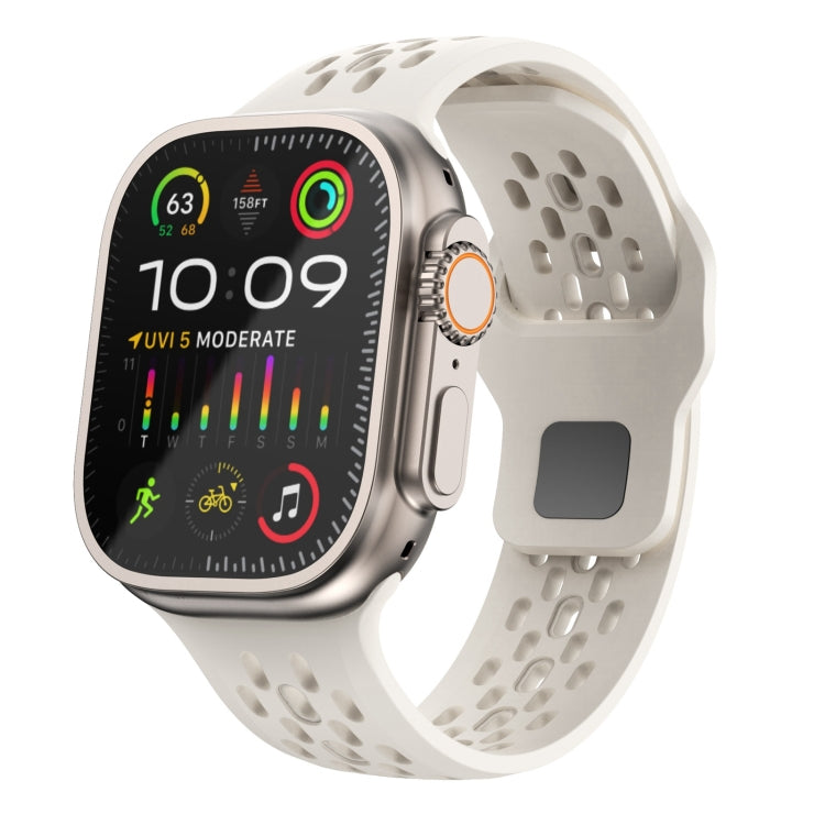 For Apple Watch Ultra 2 49mm Oval Holes Fluororubber Watch Band(Starlight) - Watch Bands by PMC TechLife | Online Shopping South Africa | PMC TechLife