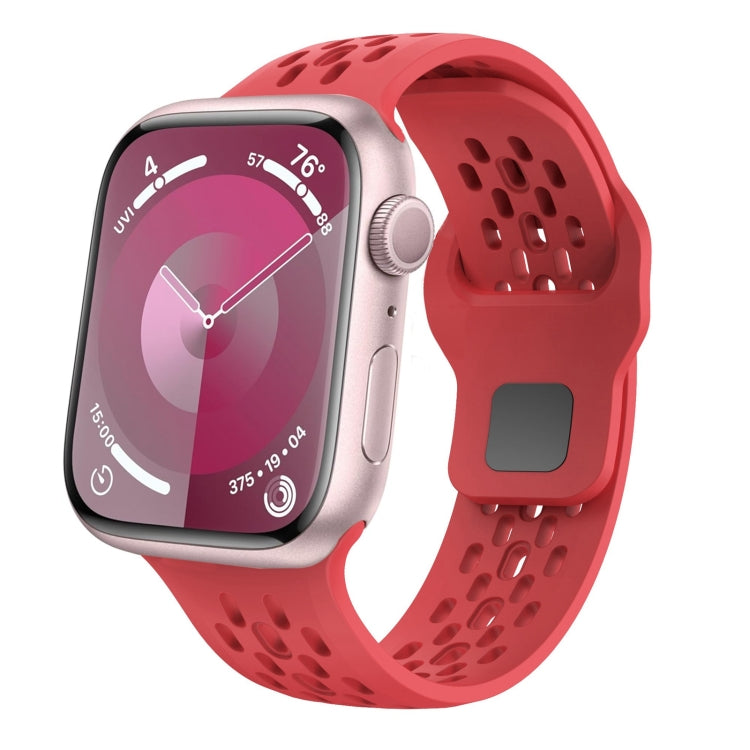 For Apple Watch Series 9 45mm Oval Holes Fluororubber Watch Band(Red) - Watch Bands by PMC TechLife | Online Shopping South Africa | PMC TechLife | Buy Now Pay Later Mobicred
