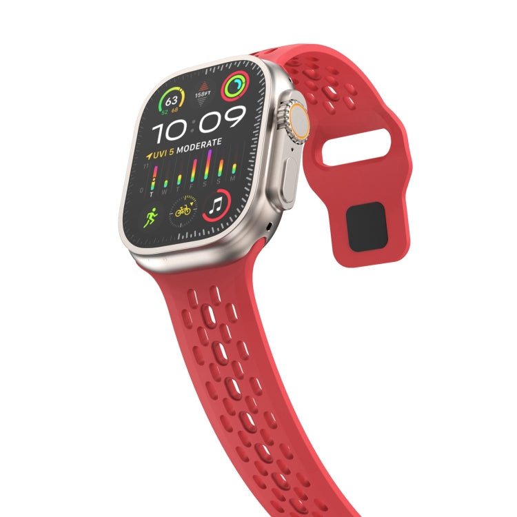 For Apple Watch Series 9 45mm Oval Holes Fluororubber Watch Band(Red) - Watch Bands by PMC TechLife | Online Shopping South Africa | PMC TechLife | Buy Now Pay Later Mobicred