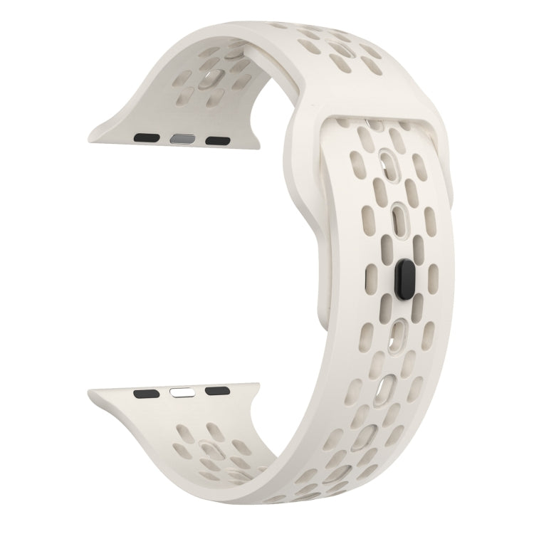 For Apple Watch Series 9 45mm Oval Holes Fluororubber Watch Band(Starlight) - Watch Bands by PMC TechLife | Online Shopping South Africa | PMC TechLife