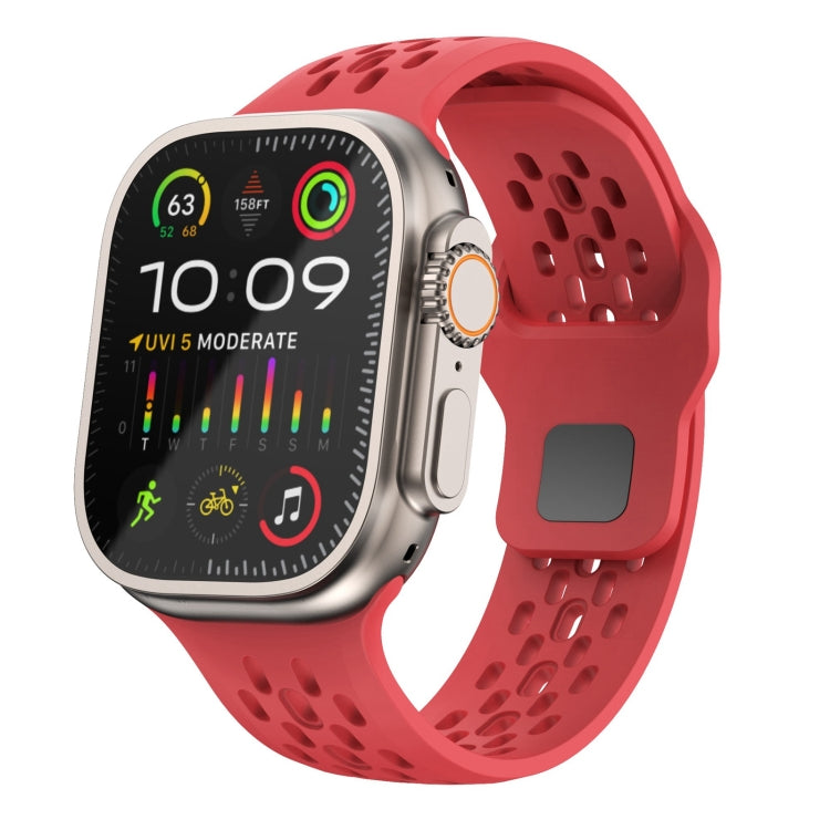 For Apple Watch Ultra 49mm Oval Holes Fluororubber Watch Band(Red) - Watch Bands by PMC TechLife | Online Shopping South Africa | PMC TechLife