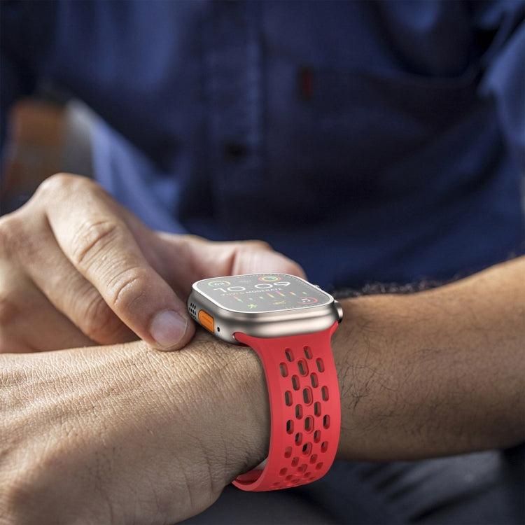 For Apple Watch Ultra 49mm Oval Holes Fluororubber Watch Band(Red) - Watch Bands by PMC TechLife | Online Shopping South Africa | PMC TechLife