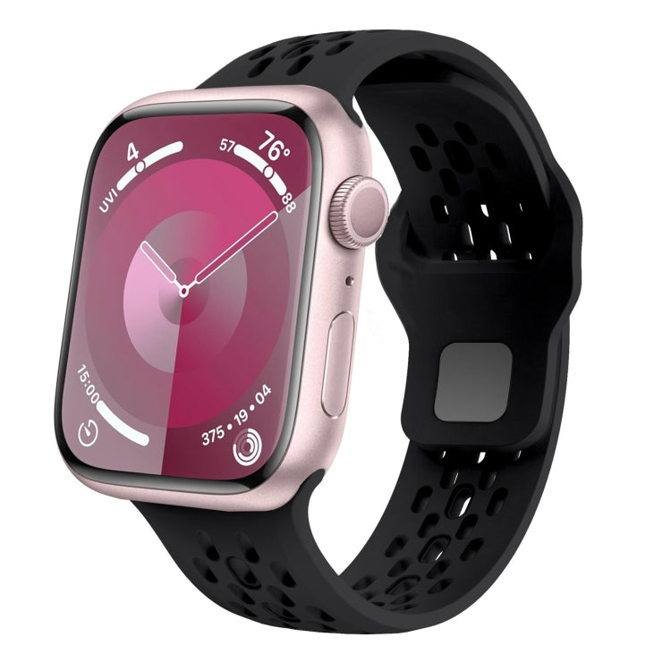 For Apple Watch SE 44mm Oval Holes Fluororubber Watch Band(Black) - Watch Bands by PMC TechLife | Online Shopping South Africa | PMC TechLife