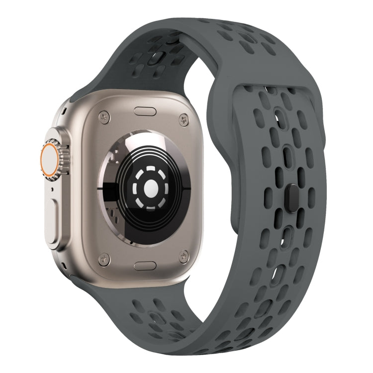 For Apple Watch SE 44mm Oval Holes Fluororubber Watch Band(Dark Grey) - Watch Bands by PMC TechLife | Online Shopping South Africa | PMC TechLife