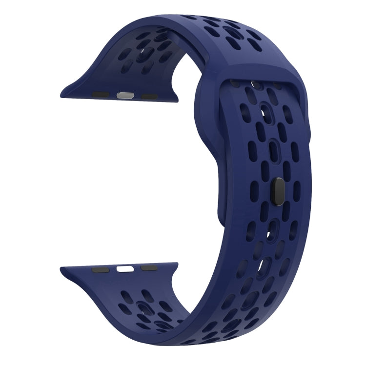 For Apple Watch SE 44mm Oval Holes Fluororubber Watch Band(Midnight Blue) - Watch Bands by PMC TechLife | Online Shopping South Africa | PMC TechLife