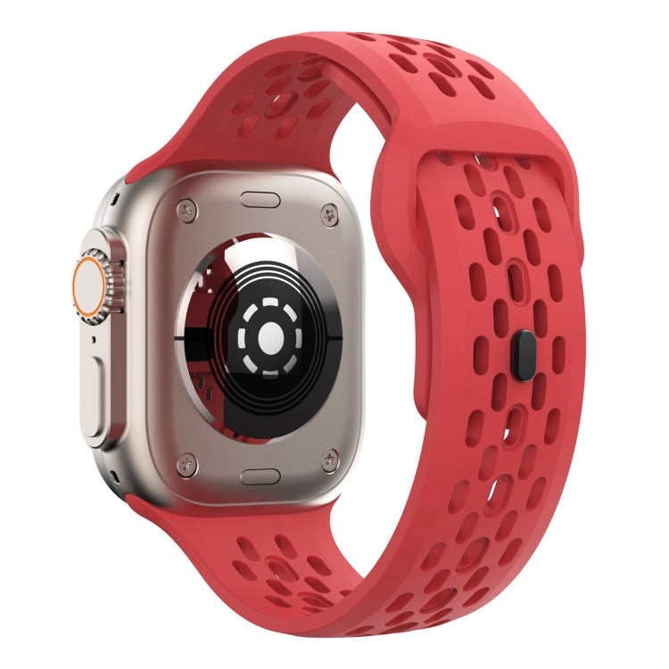 For Apple Watch Series 4 44mm Oval Holes Fluororubber Watch Band(Red) - Watch Bands by PMC TechLife | Online Shopping South Africa | PMC TechLife