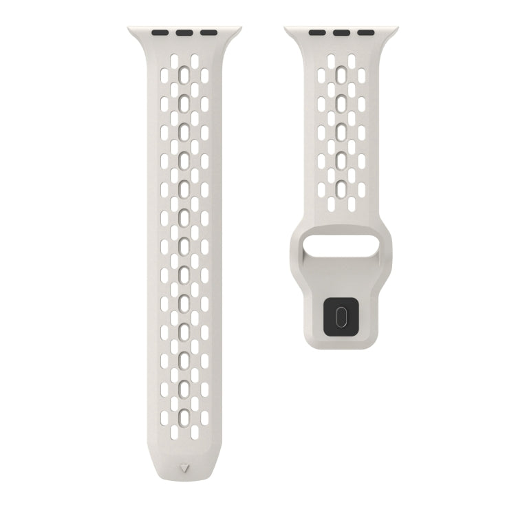 For Apple Watch Series 3 42mm Oval Holes Fluororubber Watch Band(Starlight) - Watch Bands by PMC TechLife | Online Shopping South Africa | PMC TechLife