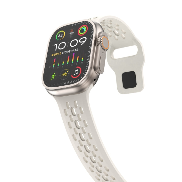 For Apple Watch Series 3 42mm Oval Holes Fluororubber Watch Band(Starlight) - Watch Bands by PMC TechLife | Online Shopping South Africa | PMC TechLife