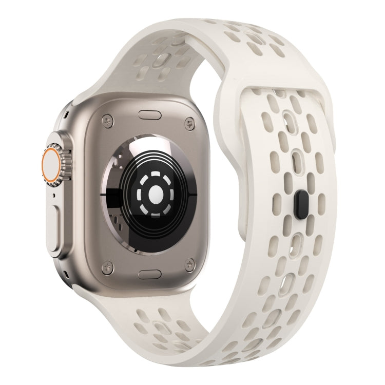 For Apple Watch Series 2 42mm Oval Holes Fluororubber Watch Band(Starlight) - Watch Bands by PMC TechLife | Online Shopping South Africa | PMC TechLife