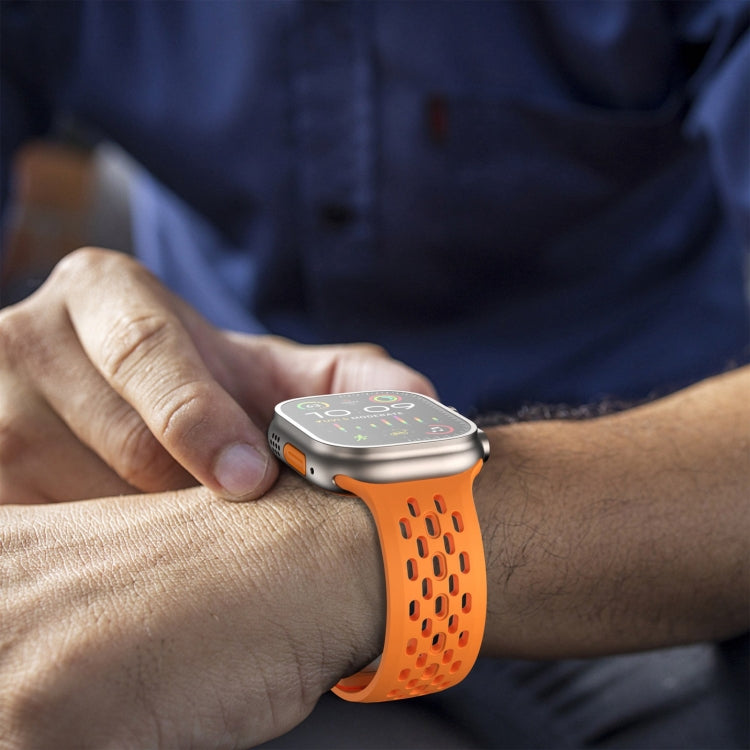 For Apple Watch 42mm Oval Holes Fluororubber Watch Band(Orange) - Watch Bands by PMC TechLife | Online Shopping South Africa | PMC TechLife