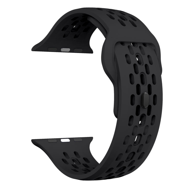 For Apple Watch 42mm Oval Holes Fluororubber Watch Band(Black) - Watch Bands by PMC TechLife | Online Shopping South Africa | PMC TechLife