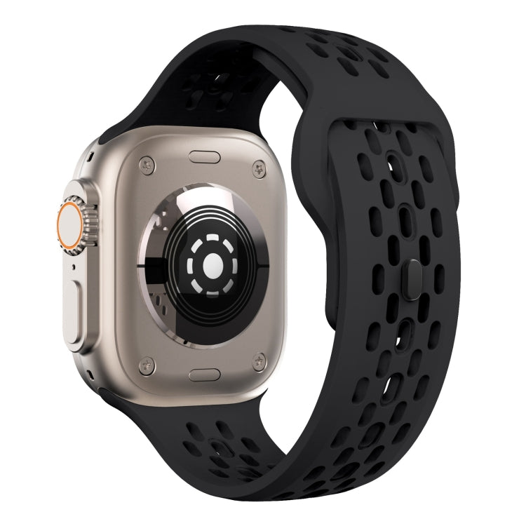 For Apple Watch 42mm Oval Holes Fluororubber Watch Band(Black) - Watch Bands by PMC TechLife | Online Shopping South Africa | PMC TechLife