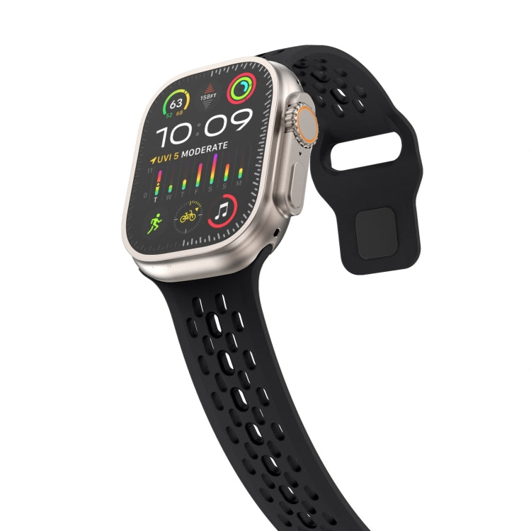 For Apple Watch 42mm Oval Holes Fluororubber Watch Band(Black) - Watch Bands by PMC TechLife | Online Shopping South Africa | PMC TechLife