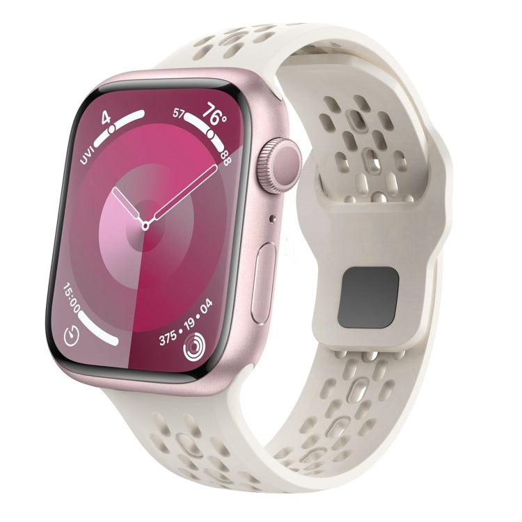 For Apple Watch 42mm Oval Holes Fluororubber Watch Band(Starlight) - Watch Bands by PMC TechLife | Online Shopping South Africa | PMC TechLife