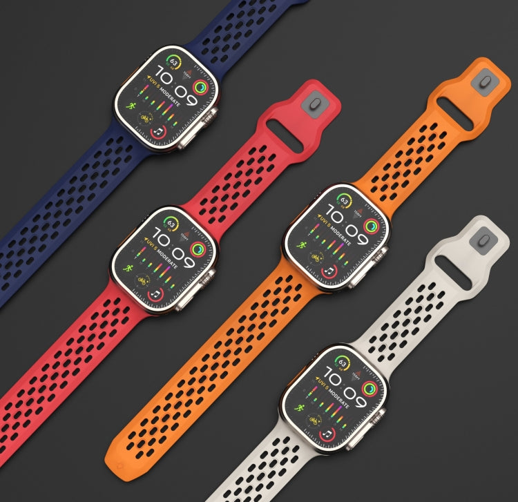 For Apple Watch SE 44mm Oval Holes Fluororubber Watch Band(Red) - Watch Bands by PMC TechLife | Online Shopping South Africa | PMC TechLife